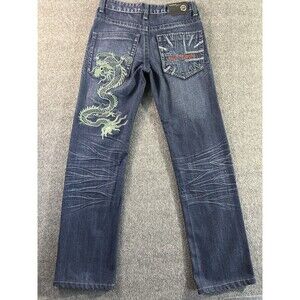 Vintage SILUN TS Unisex Size 28x30 Embroidered Dragon Japanese Blue Denim Jeans